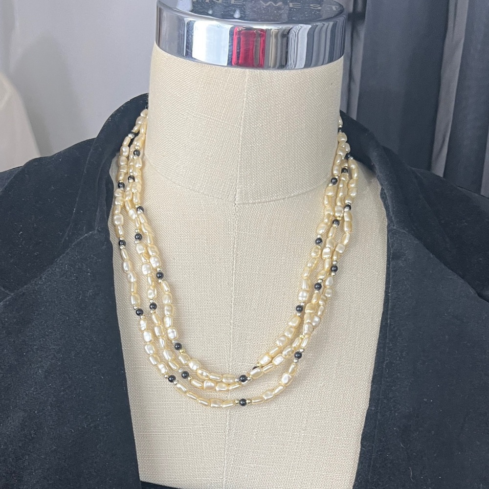 Park Lane Cream and Gold Layered Pearl Necklace - Picture 4 of 7